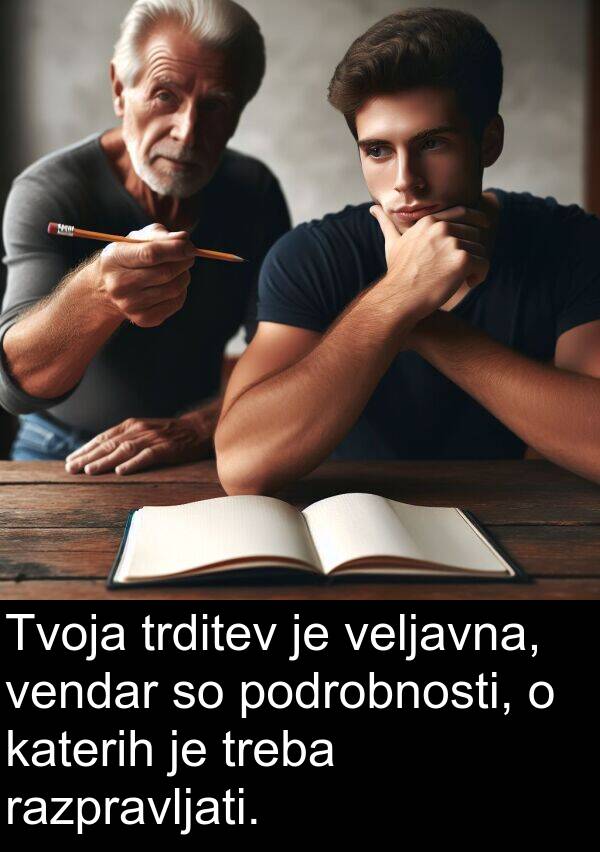 razpravljati: Tvoja trditev je veljavna, vendar so podrobnosti, o katerih je treba razpravljati.