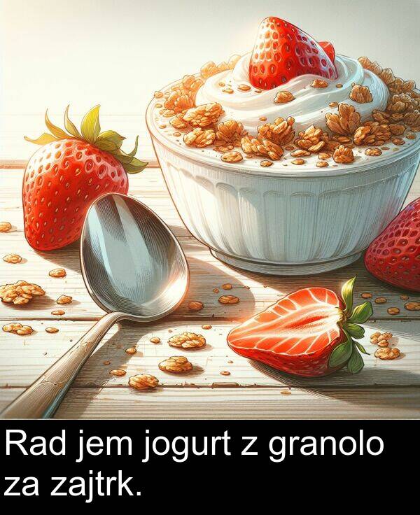 granolo: Rad jem jogurt z granolo za zajtrk.