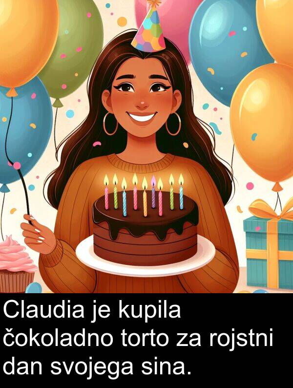 rojstni: Claudia je kupila čokoladno torto za rojstni dan svojega sina.