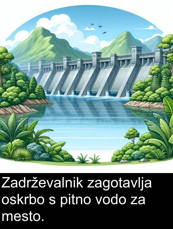 zagotavlja: Zadrževalnik zagotavlja oskrbo s pitno vodo za mesto.