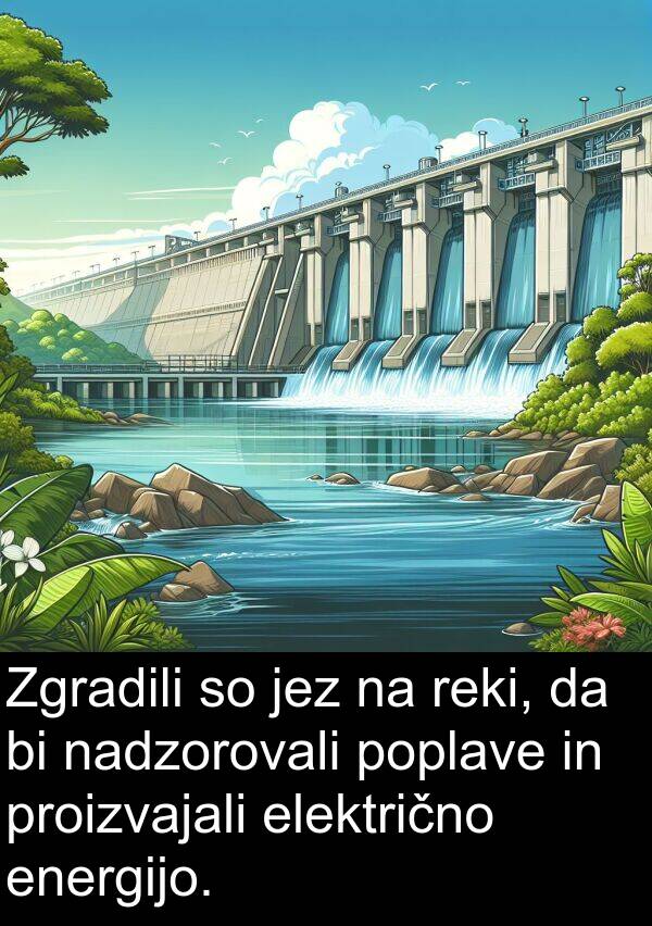 električno: Zgradili so jez na reki, da bi nadzorovali poplave in proizvajali električno energijo.
