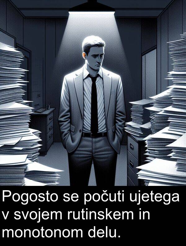 monotonom: Pogosto se počuti ujetega v svojem rutinskem in monotonom delu.