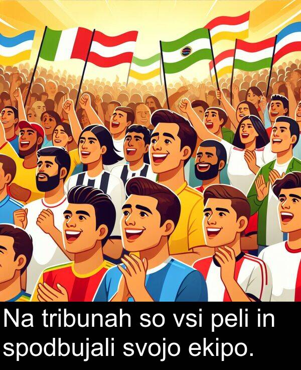 ekipo: Na tribunah so vsi peli in spodbujali svojo ekipo.
