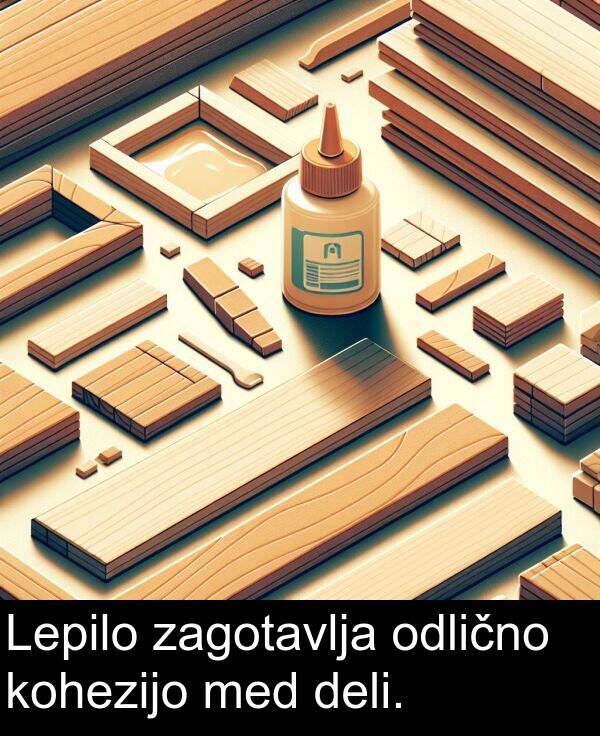 zagotavlja: Lepilo zagotavlja odlično kohezijo med deli.