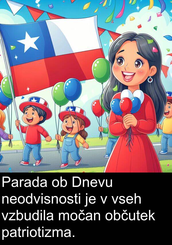 občutek: Parada ob Dnevu neodvisnosti je v vseh vzbudila močan občutek patriotizma.