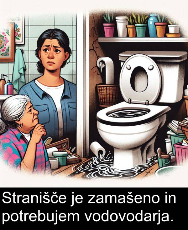 potrebujem: Stranišče je zamašeno in potrebujem vodovodarja.