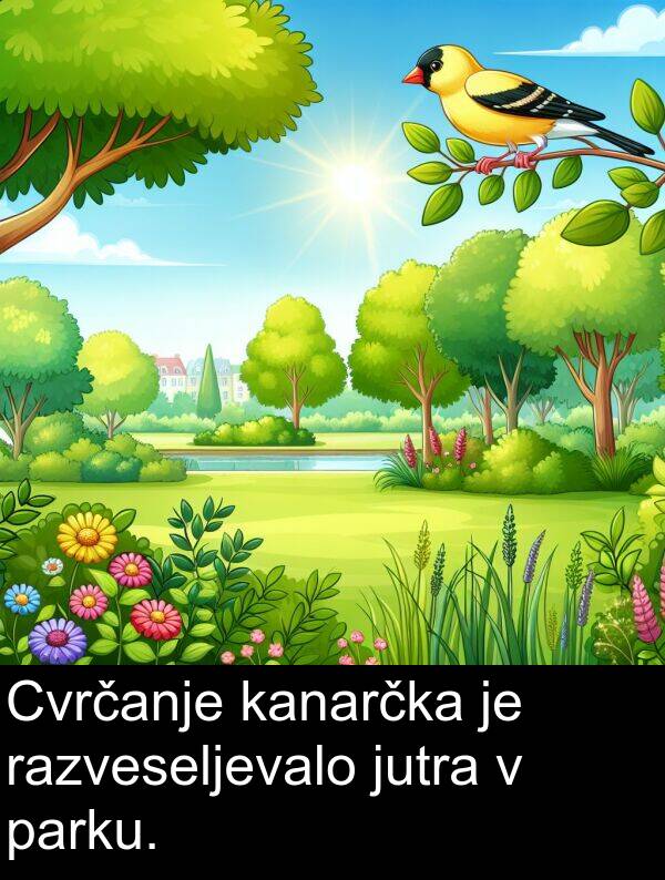 parku: Cvrčanje kanarčka je razveseljevalo jutra v parku.