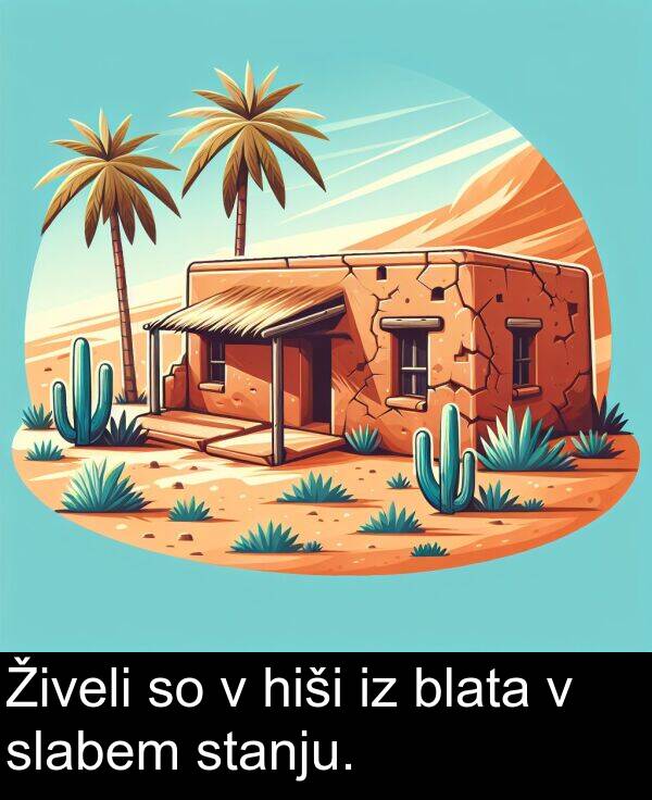 hiši: Živeli so v hiši iz blata v slabem stanju.