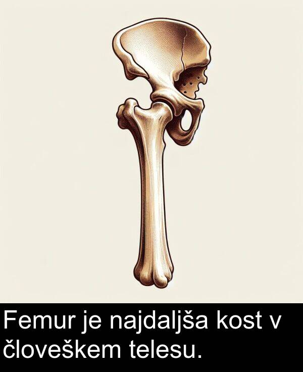 najdaljša: Femur je najdaljša kost v človeškem telesu.