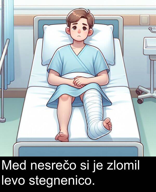 stegnenico: Med nesrečo si je zlomil levo stegnenico.