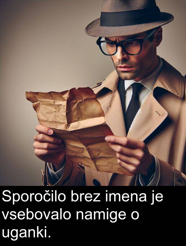 namige: Sporočilo brez imena je vsebovalo namige o uganki.