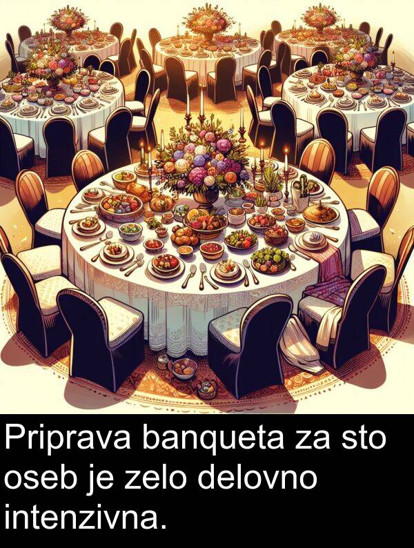 banqueta: Priprava banqueta za sto oseb je zelo delovno intenzivna.