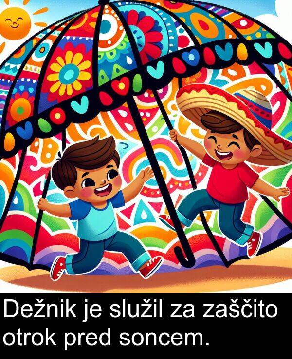 soncem: Dežnik je služil za zaščito otrok pred soncem.