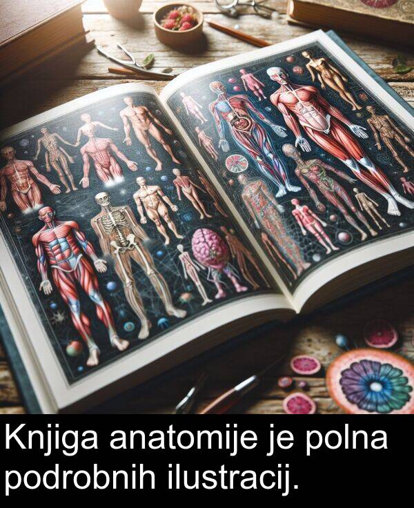 polna: Knjiga anatomije je polna podrobnih ilustracij.