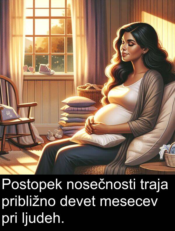 nosečnosti: Postopek nosečnosti traja približno devet mesecev pri ljudeh.