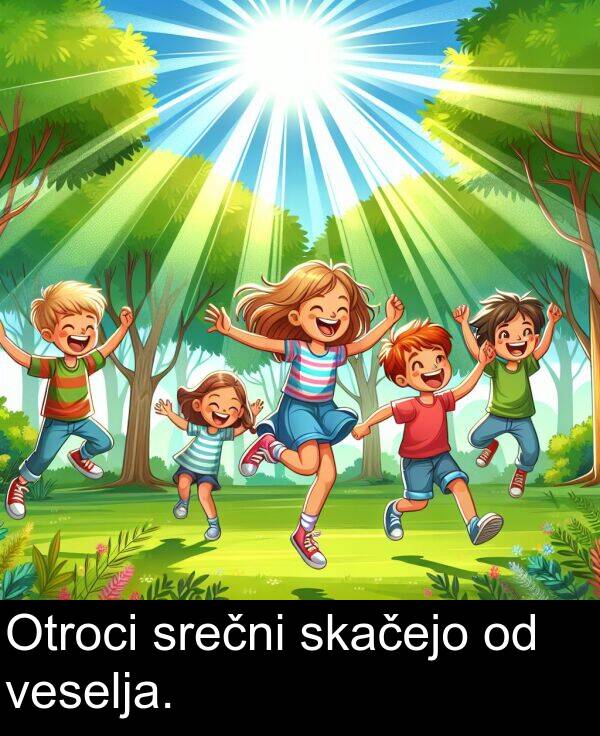 skačejo: Otroci srečni skačejo od veselja.