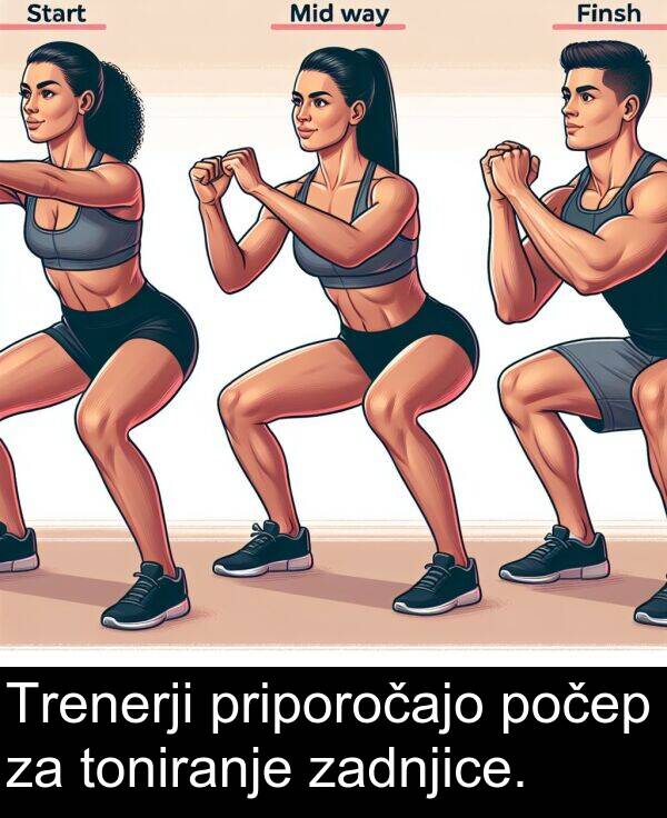 zadnjice: Trenerji priporočajo počep za toniranje zadnjice.