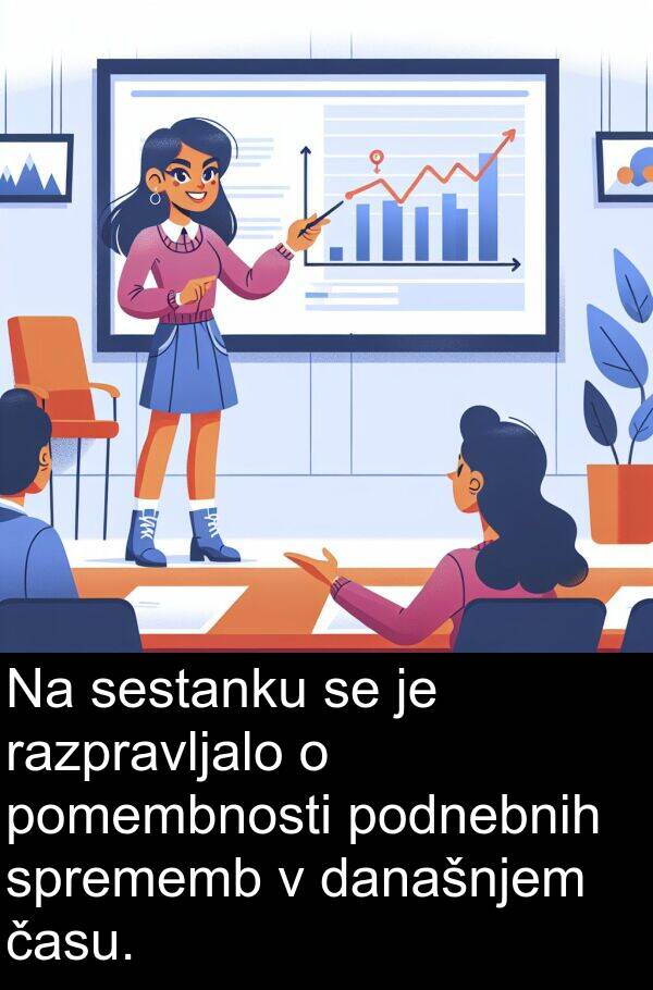 razpravljalo: Na sestanku se je razpravljalo o pomembnosti podnebnih sprememb v današnjem času.