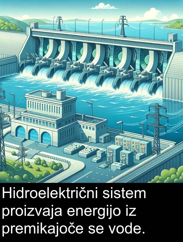 sistem: Hidroelektrični sistem proizvaja energijo iz premikajoče se vode.