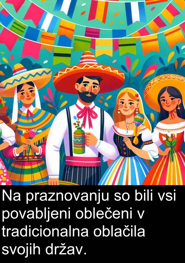 oblačila: Na praznovanju so bili vsi povabljeni oblečeni v tradicionalna oblačila svojih držav.