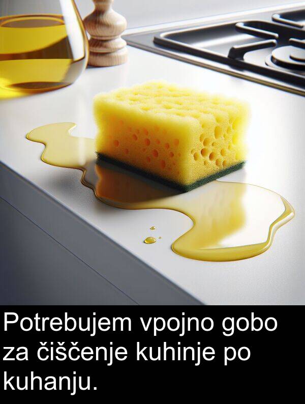 kuhinje: Potrebujem vpojno gobo za čiščenje kuhinje po kuhanju.