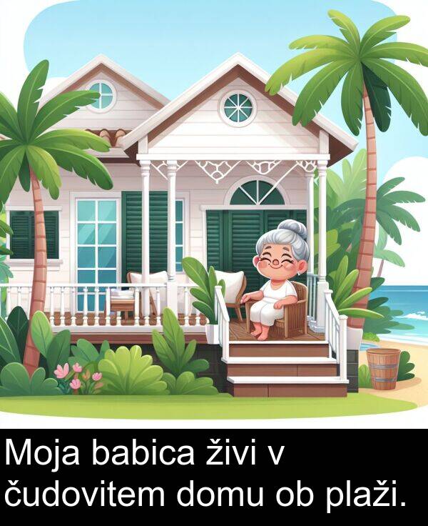 živi: Moja babica živi v čudovitem domu ob plaži.