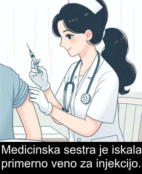 sestra: Medicinska sestra je iskala primerno veno za injekcijo.