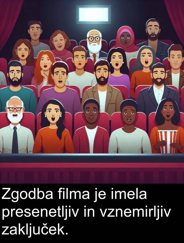 filma: Zgodba filma je imela presenetljiv in vznemirljiv zaključek.