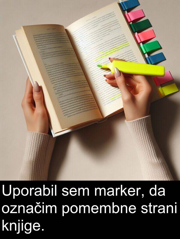 marker: Uporabil sem marker, da označim pomembne strani knjige.