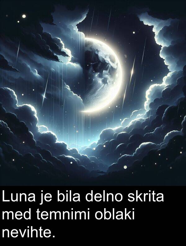 oblaki: Luna je bila delno skrita med temnimi oblaki nevihte.