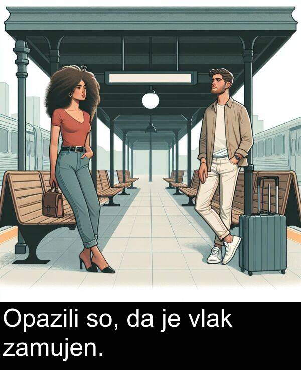 zamujen: Opazili so, da je vlak zamujen.