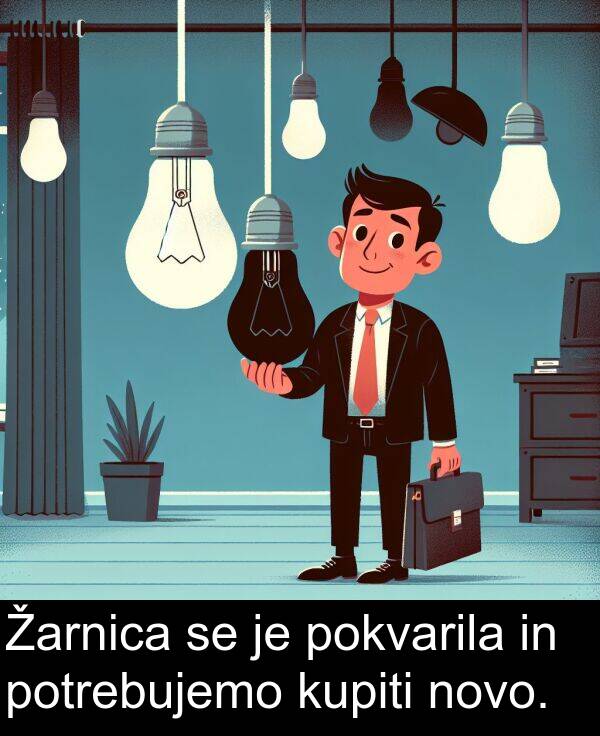 kupiti: Žarnica se je pokvarila in potrebujemo kupiti novo.