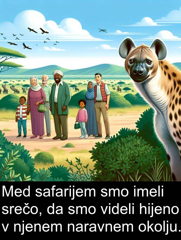 safarijem: Med safarijem smo imeli srečo, da smo videli hijeno v njenem naravnem okolju.