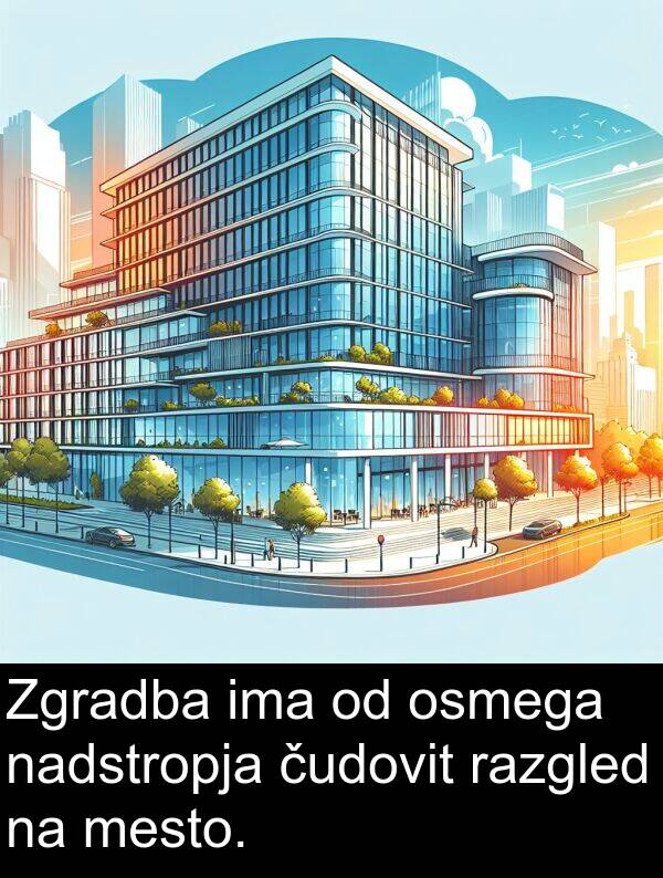 nadstropja: Zgradba ima od osmega nadstropja čudovit razgled na mesto.