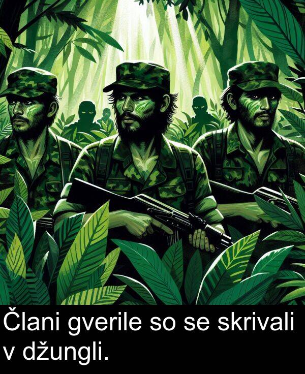 gverile: Člani gverile so se skrivali v džungli.