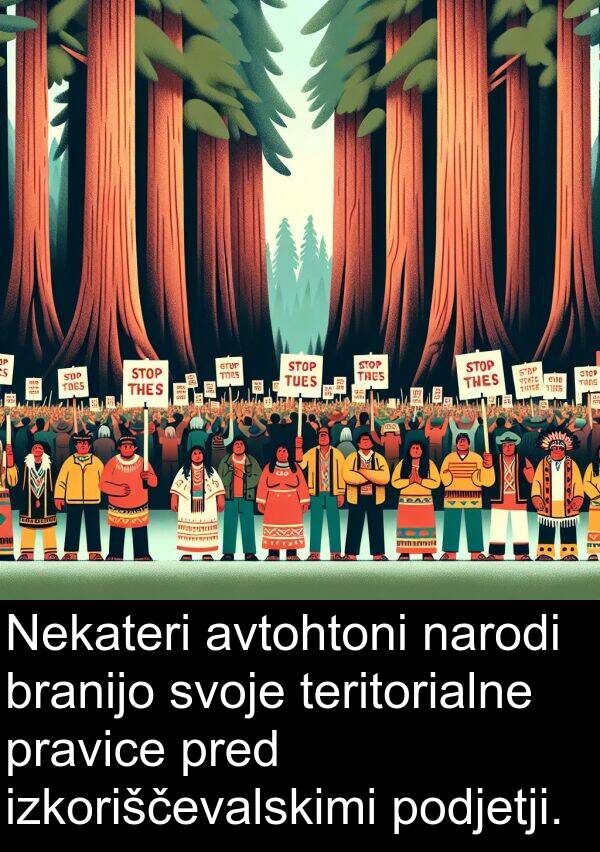 branijo: Nekateri avtohtoni narodi branijo svoje teritorialne pravice pred izkoriščevalskimi podjetji.