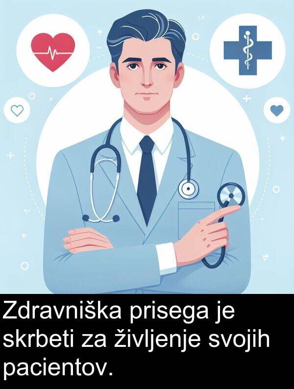 pacientov: Zdravniška prisega je skrbeti za življenje svojih pacientov.