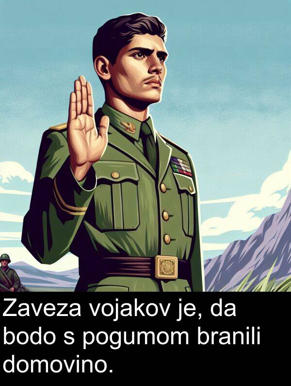 pogumom: Zaveza vojakov je, da bodo s pogumom branili domovino.