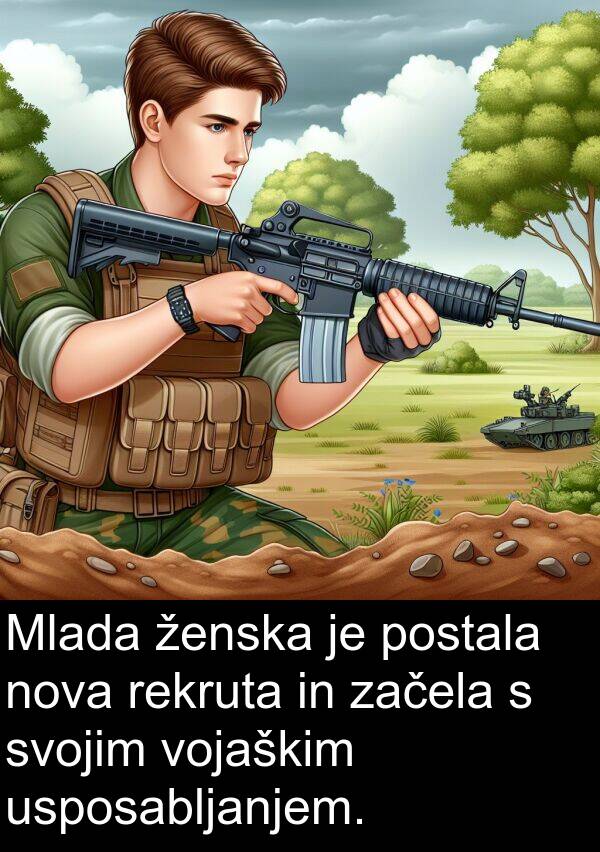 ženska: Mlada ženska je postala nova rekruta in začela s svojim vojaškim usposabljanjem.
