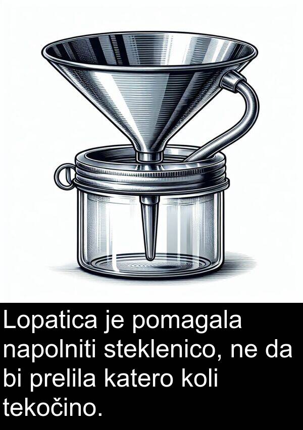 napolniti: Lopatica je pomagala napolniti steklenico, ne da bi prelila katero koli tekočino.