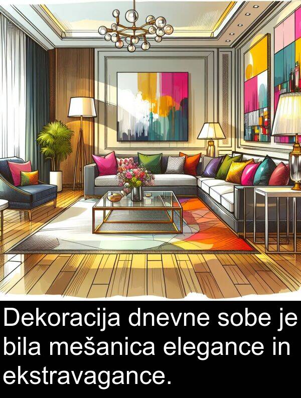 ekstravagance: Dekoracija dnevne sobe je bila mešanica elegance in ekstravagance.