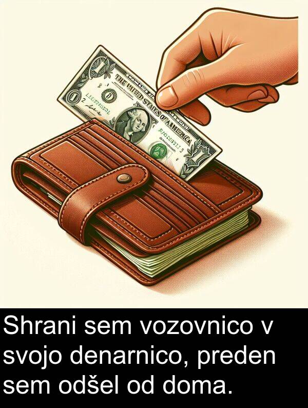 preden: Shrani sem vozovnico v svojo denarnico, preden sem odšel od doma.