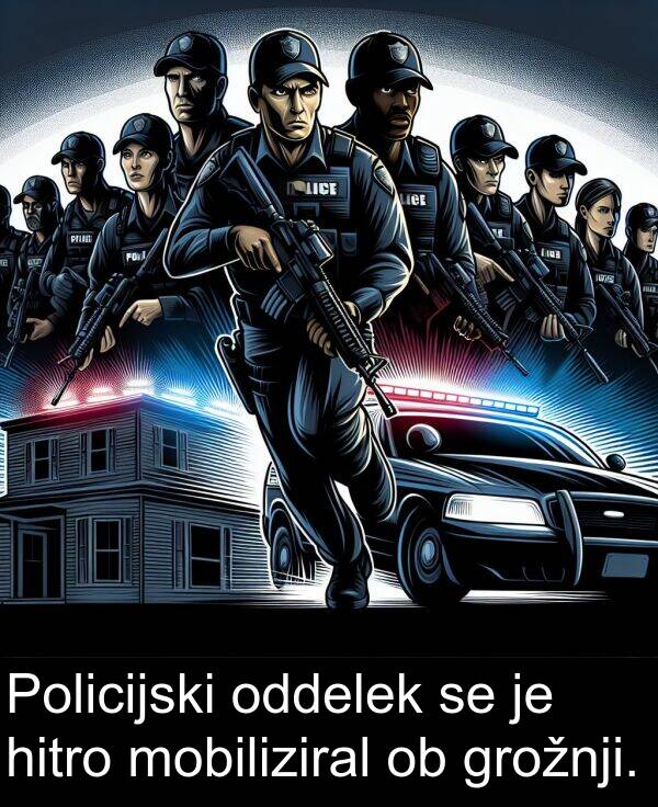 grožnji: Policijski oddelek se je hitro mobiliziral ob grožnji.
