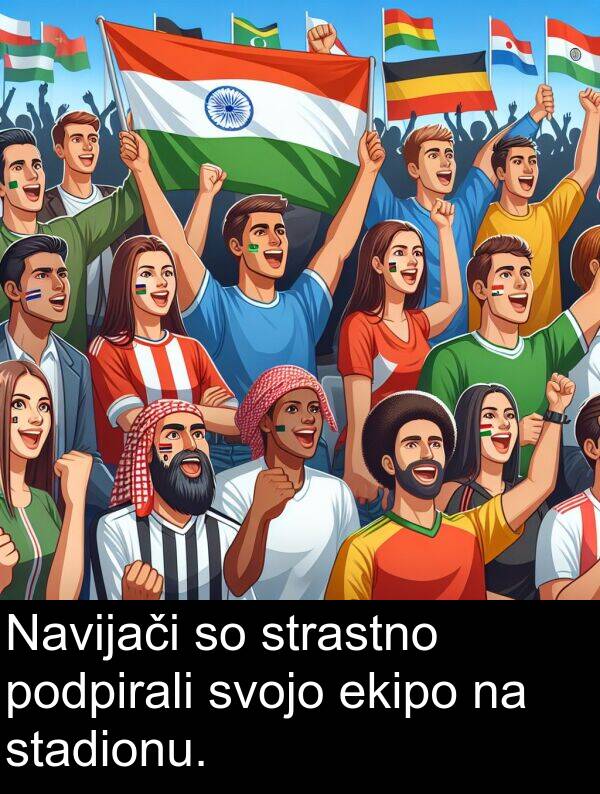ekipo: Navijači so strastno podpirali svojo ekipo na stadionu.
