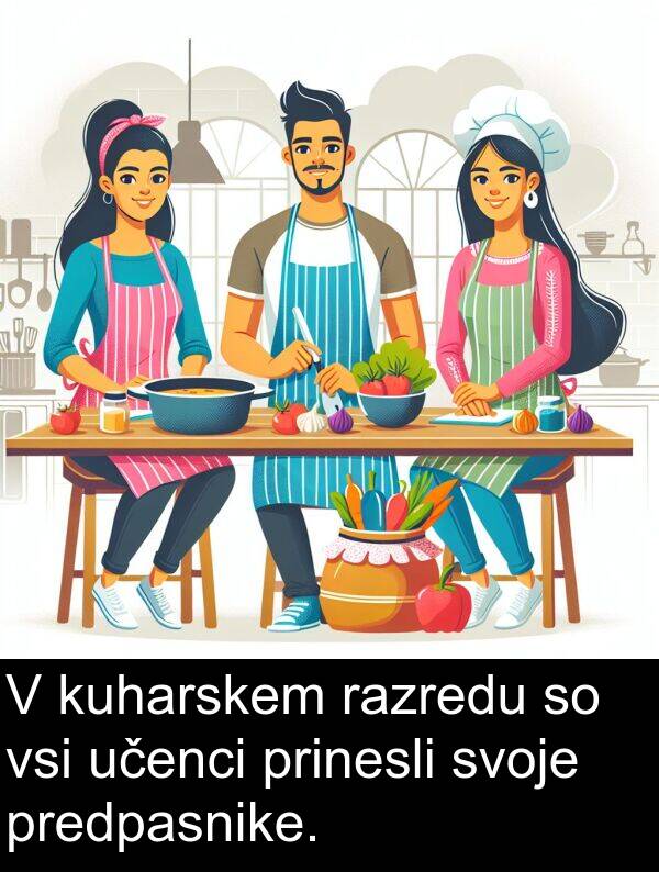 kuharskem: V kuharskem razredu so vsi učenci prinesli svoje predpasnike.