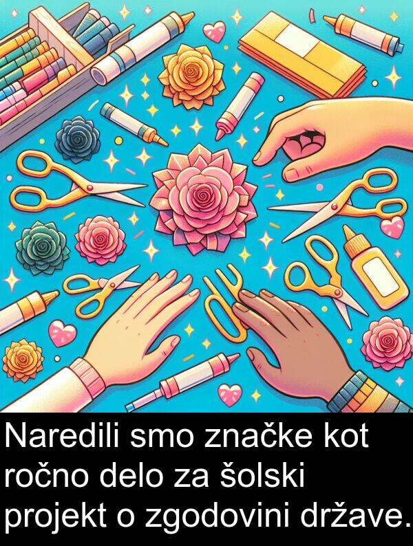 značke: Naredili smo značke kot ročno delo za šolski projekt o zgodovini države.