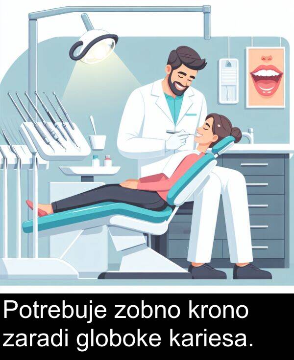 kariesa: Potrebuje zobno krono zaradi globoke kariesa.