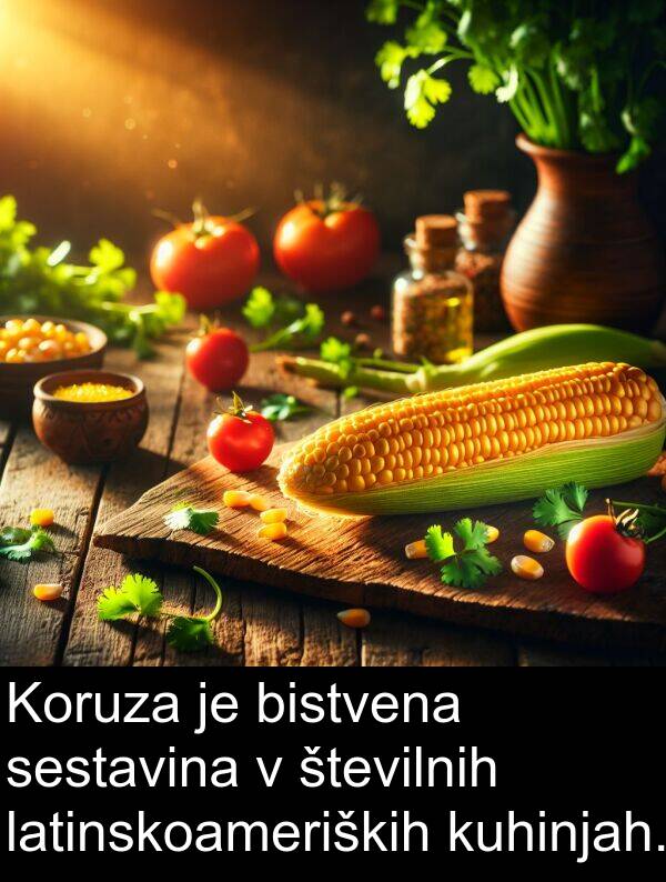 latinskoameriških: Koruza je bistvena sestavina v številnih latinskoameriških kuhinjah.