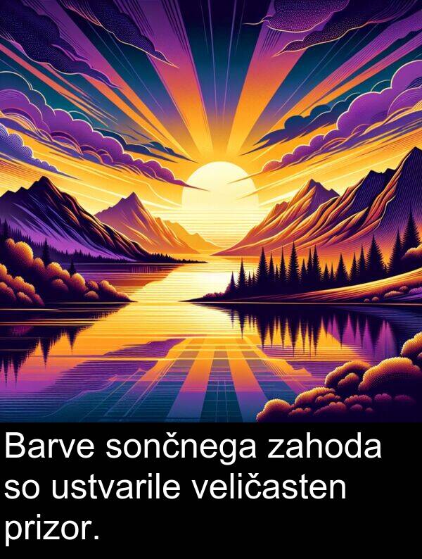 prizor: Barve sončnega zahoda so ustvarile veličasten prizor.