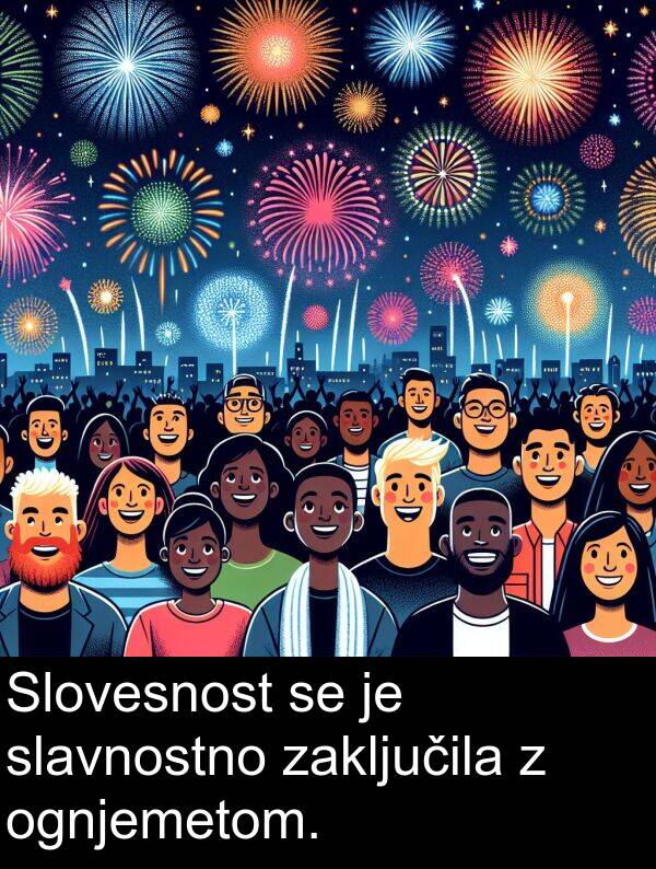 slavnostno: Slovesnost se je slavnostno zaključila z ognjemetom.